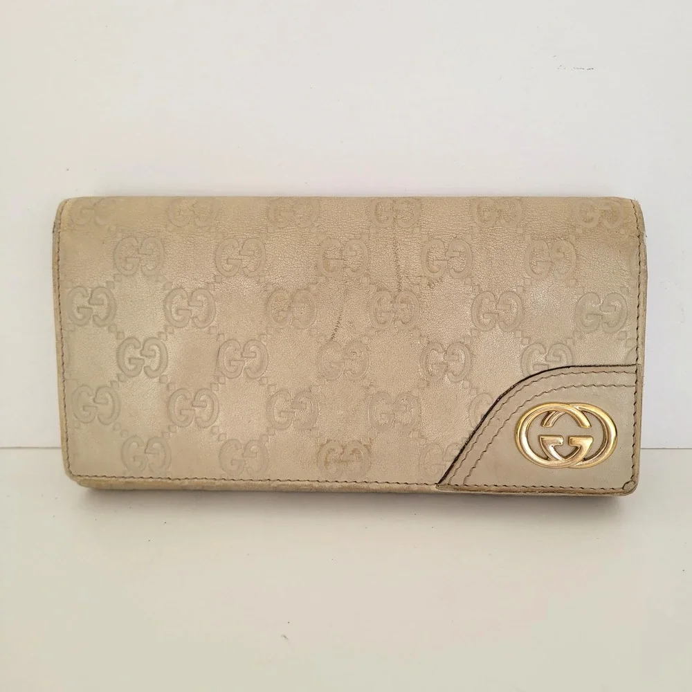 Gucci Guccissima Long Wallet Beige Leather GG Monogram Continental Flap 181593 - Picture 1 of 16